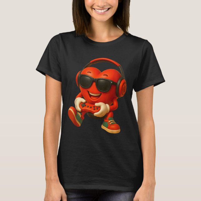 Valentines Day Heart Gamer Video Gaming Boys Men K T Shirt (Framsida)