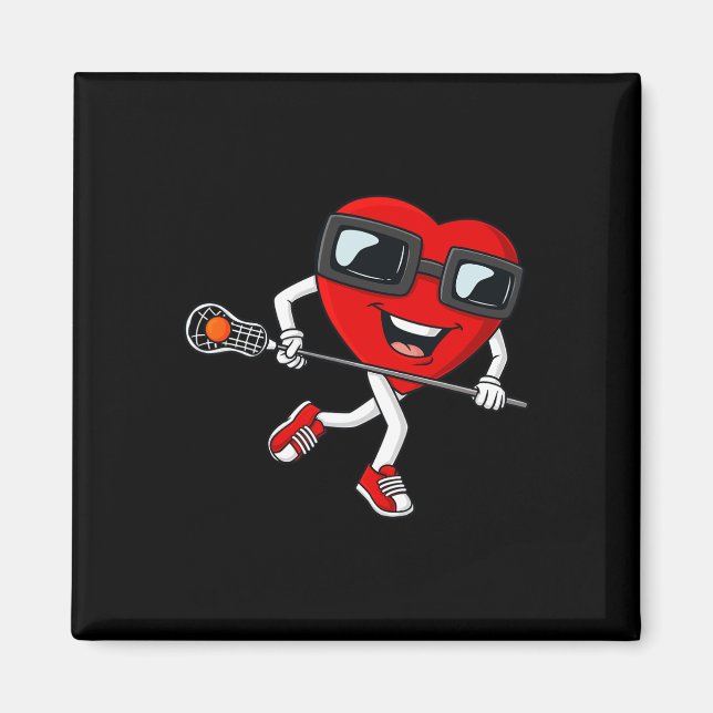 Valentines day Heart Holding Lacrosse Stick Boys G Magnet (Framsidan)