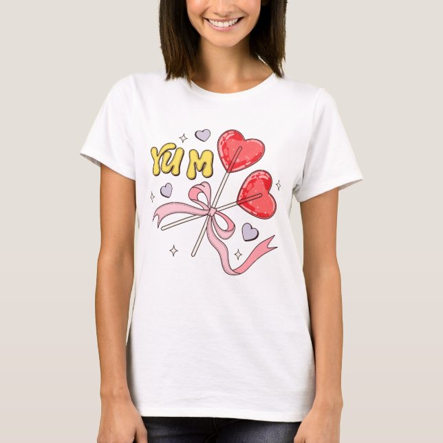 Valentines Day Heart Lollipop T Shirt (Framsida)