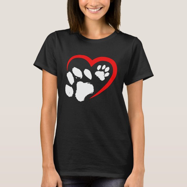 Valentines Day Heart Paws Funny Cat Dog Lover Adul T Shirt (Framsida)