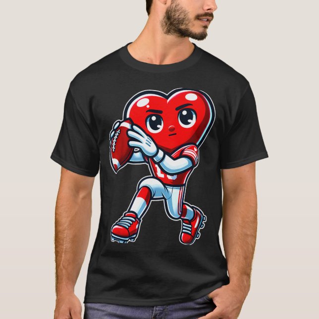 Valentines Day Heart Quarterback Football Srts  T Shirt (Framsida)