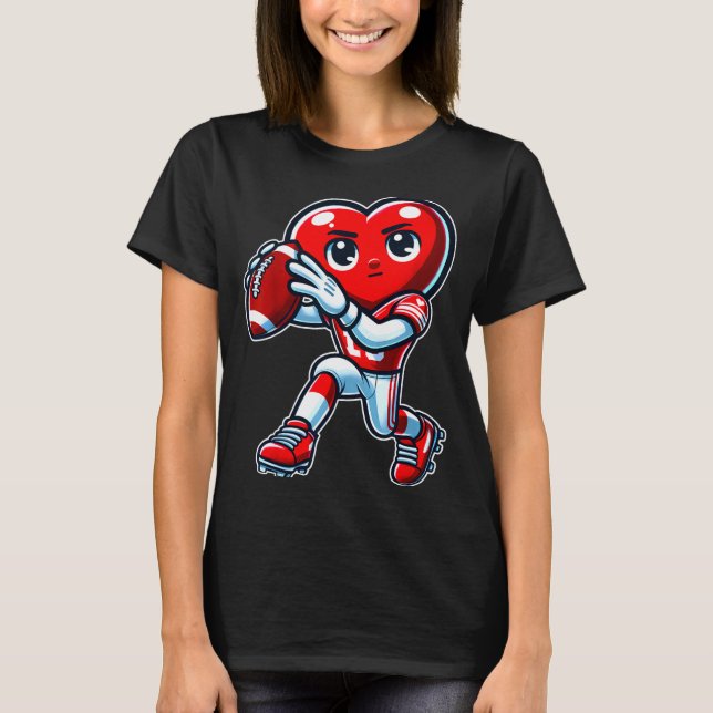 Valentines Day Heart Quarterback Football Srts  T Shirt (Framsida)
