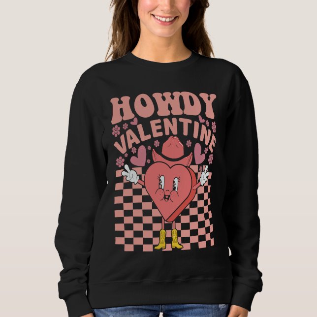 Valentines Day Heart Retro Groovy Howdy Valentine  T Shirt (Framsida)