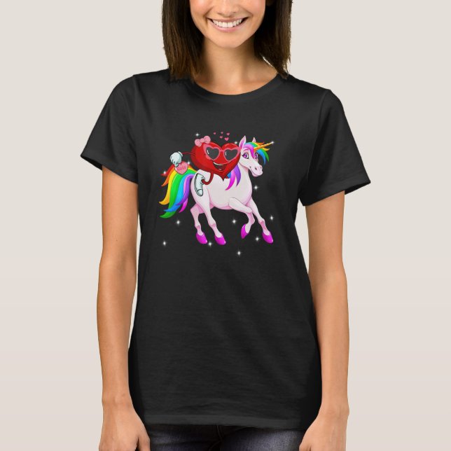 Valentines Day Heart Riding A Unicorn Cute Girls K T Shirt (Framsida)
