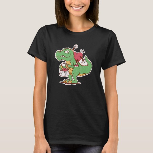 Valentines Day Heart Riding Dinosaur Rex  V Day Sa T Shirt (Framsida)