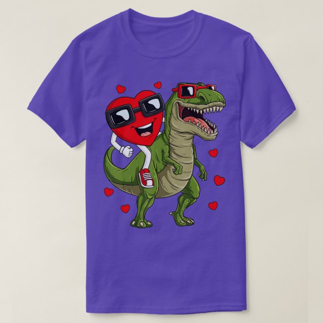 Valentines day Heart Riding Dinosaur T Rex Funny B Shirt (Design framsida)