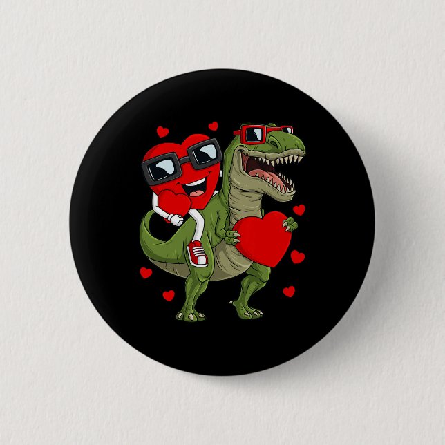 Valentines day Heart Riding Dinosaur T Rex Roligt  Knapp (Framsida)
