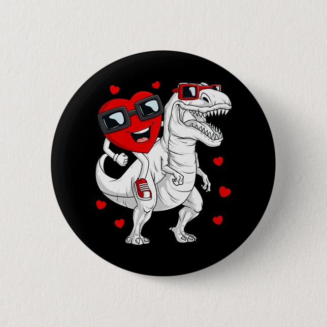 Valentines day Heart Riding Dinosaur T Rex Roligt  Knapp (Framsida)
