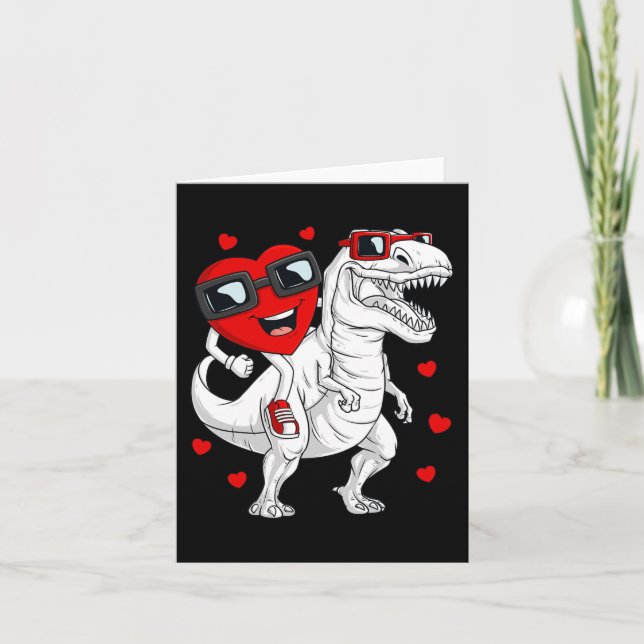 Valentines day Heart Riding Dinosaur T Rex Roligt  Kort (Framsida)