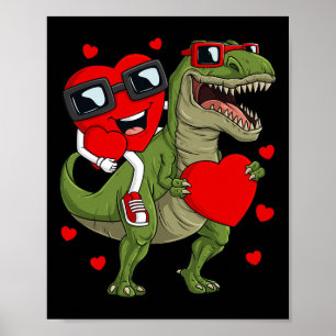 Valentines day Heart Riding Dinosaur T Rex Roligt Poster