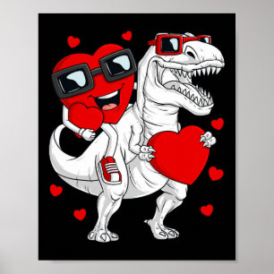Valentines day Heart Riding Dinosaur T Rex Roligt Poster