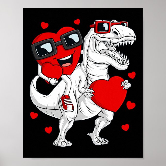 Valentines day Heart Riding Dinosaur T Rex Roligt  Poster (Framsidan)