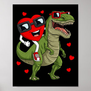 Valentines day Heart Riding Dinosaur T Rex Roligt Poster