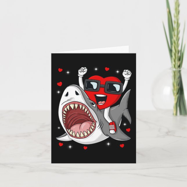 Valentines day Heart Riding Shark Roligt Småbarn B Kort (Framsida)