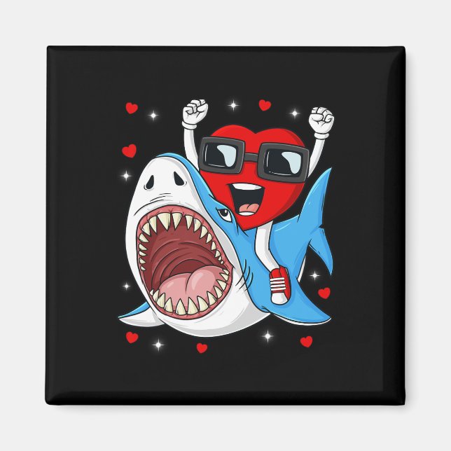 Valentines day Heart Riding Shark Roligt Småbarn B Magnet (Framsidan)