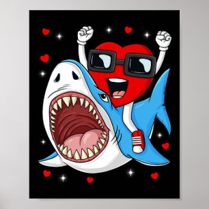 Valentines day Heart Riding Shark Roligt Småbarn B Poster
