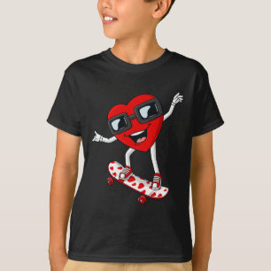 Valentines day Heart Riding Skateboard Boys Kids T Shirt