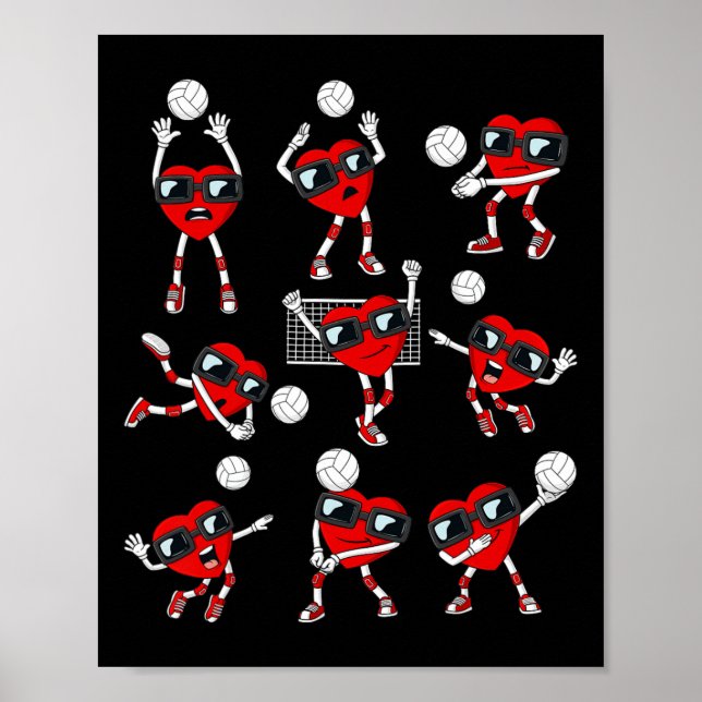 Valentines day Heart Volleyball Player Roligt Boys Poster (Framsidan)