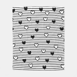 Valentines day Hearts Black White Rand Mönster Fleecefilt