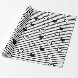 Valentines day Hearts Black White Rand Mönster Presentpapper