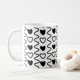 Valentines day Hearts Chevron Black White Mönster Kaffemugg