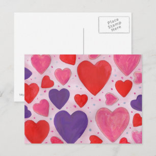 Valentines day Hearts design för rödRosa och Lila Helg Vykort