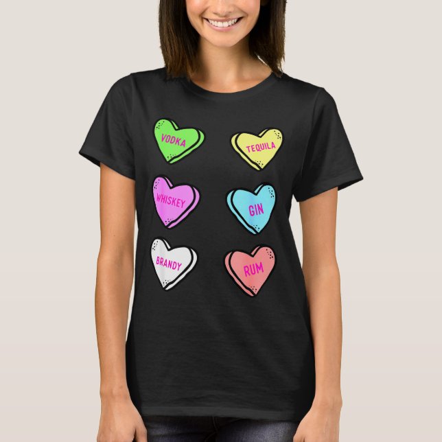 Valentines Day Hearts Drinking Liquor Lovers Anti  T Shirt (Framsida)