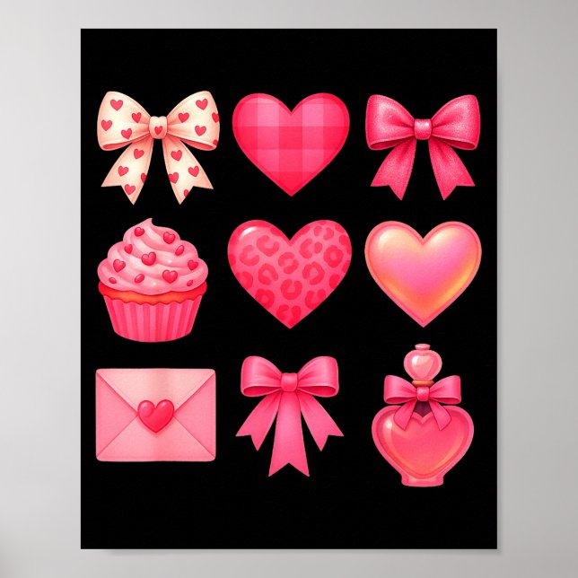 Valentines Day Hearts Leopard Coquette Bow Party W Poster (Framsidan)