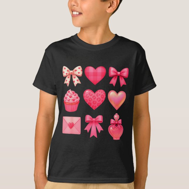Valentines Day Hearts Leopard Coquette Bow Party W T Shirt (Framsida)