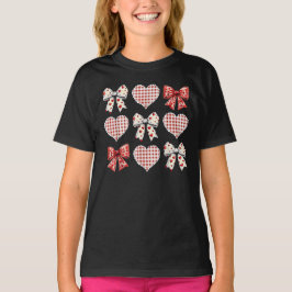 Valentines day Hearts Leopard Coquette Bow T Shirt