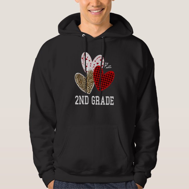 Valentines Day Hearts Leopard Red Plaid 2nd Grade  Hoodie (Framsida)