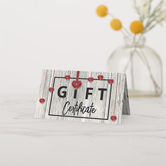 Valentines day Hearts Modern Rustic Wood Gift Card Placeringskort (Framsida)