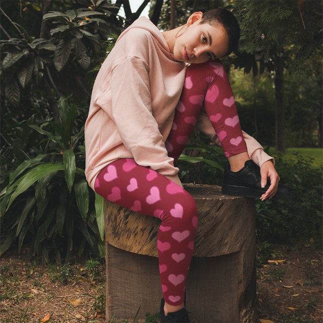 Valentines day Hearts Mönster Red Rosa Leggings (Skapare uppladdad)