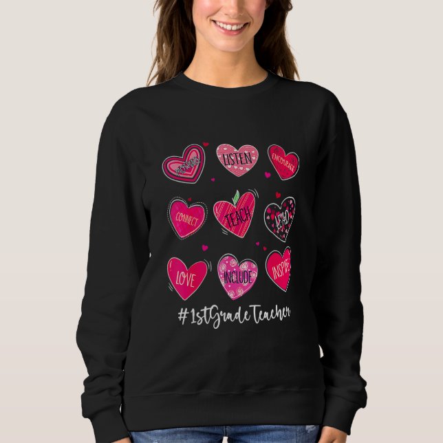 Valentine's Day Hearts Teach Love Inspire 1st Grad T Shirt (Framsida)