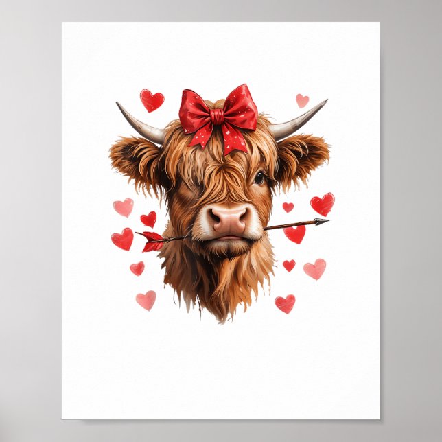 Valentines day Highland Cow Funny Hearts Valentine Poster (Framsidan)