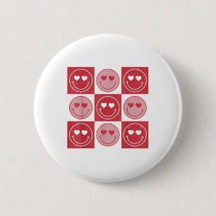 Valentines day Hippie Groovy Smile Ansikte Heart C Knapp
