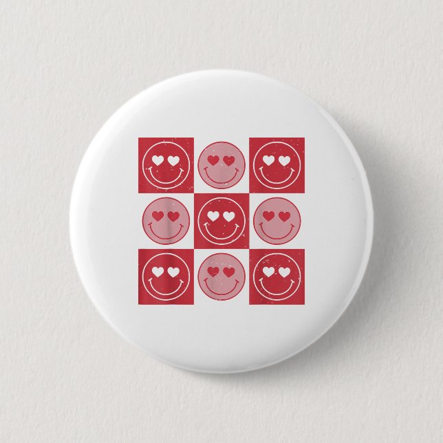 Valentines day Hippie Groovy Smile Ansikte Heart C Knapp (Framsida)