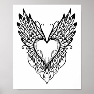 Valentines day hjärta med Vingar Tattoo Stil Symbo Poster