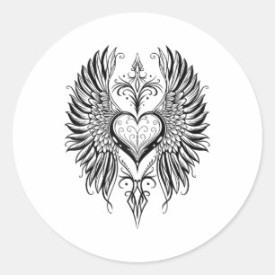 Valentines day hjärta med Vingar Tattoo Stil Symbo Runt Klistermärke