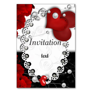 Valentines day-hjärtan och pärlor-pärlröd med bordsnummer