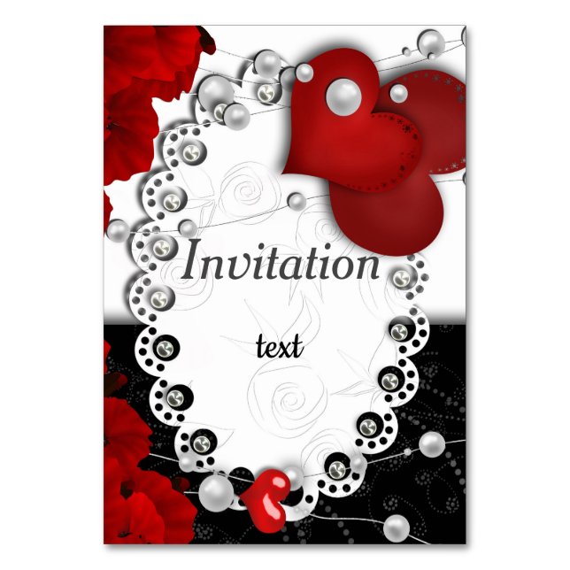 Valentines day-hjärtan och pärlor-pärlröd med bordsnummer (Framsidan)