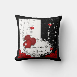Valentines day-hjärtan och pärlor-pärlröd med kudde