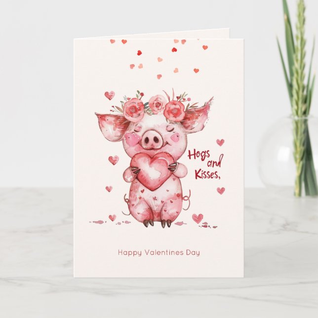 valentine's day Hogs & Kisses Funny Pig Helgkort (Framsida)