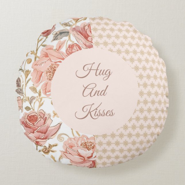 Valentine's Day, Hug and Kisses, Flowers, Pixels Rund Kudde (Framsidan)