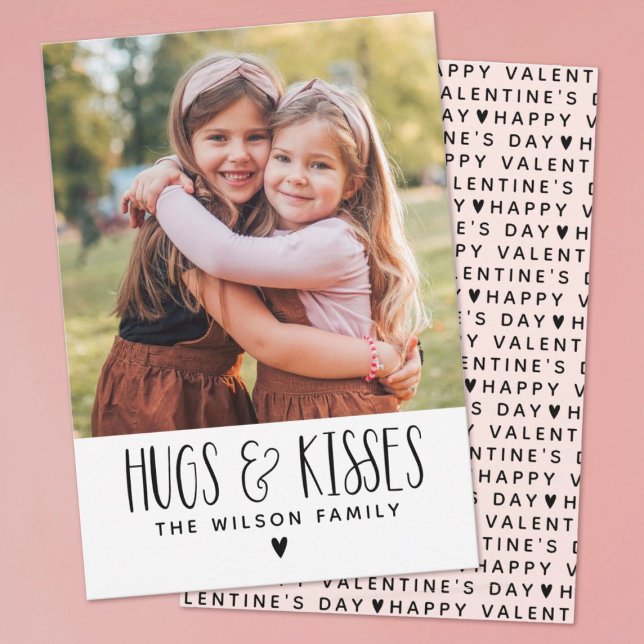 Valentines Day Hugs Kisses Photo Julkort (A cute Hugs and Kisses Photo Valentine's day card.)