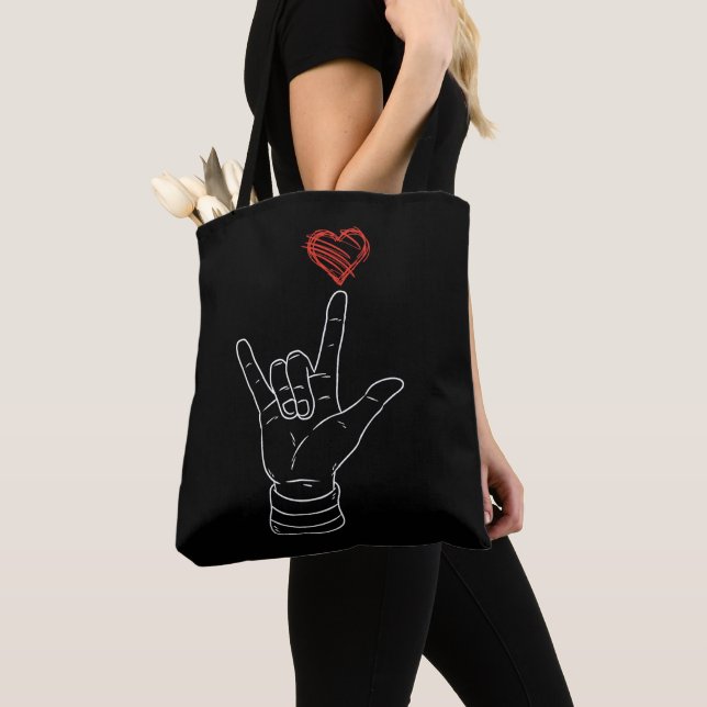Valentines day I Kärlek du undertecknar ASL Heart Tygkasse (Närbild)