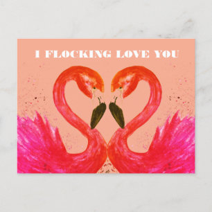 Valentines day I Kärlek You Flamingo Birds Vykort