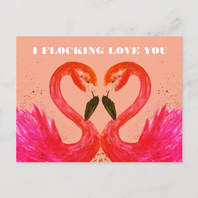 Valentines day I Kärlek You Flamingo Birds Vykort (Framsida)