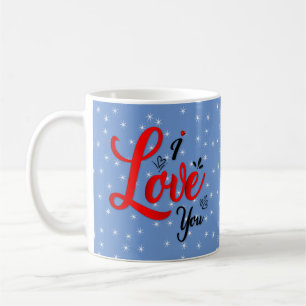Valentines day I Kärlek You Red på Blue White Star Kaffemugg