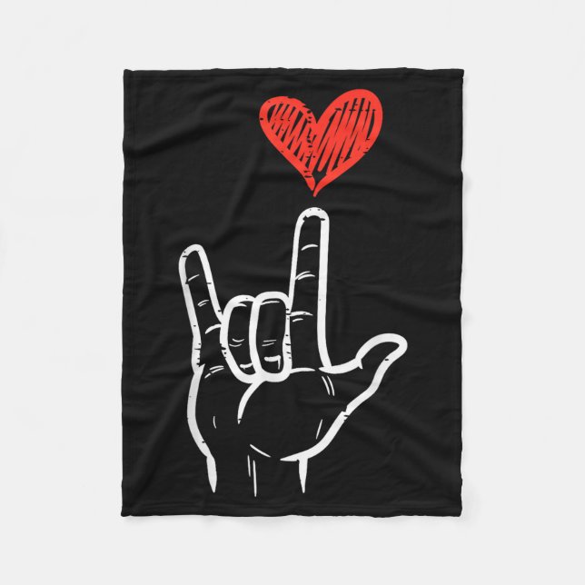 Valentines Day I Love You Hand Sign Asl Heart Wome Fleecefilt (Framsidan)